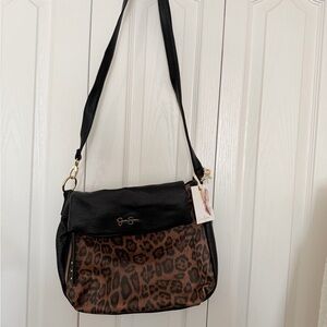 Jessica Simpson Black & Brown Leopard Crossbody Bag